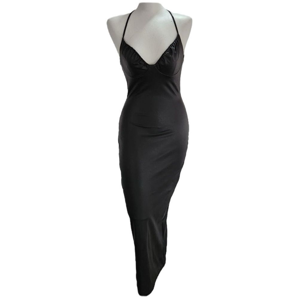 NWT Naked wardrobe black faux leather midi dress size XS